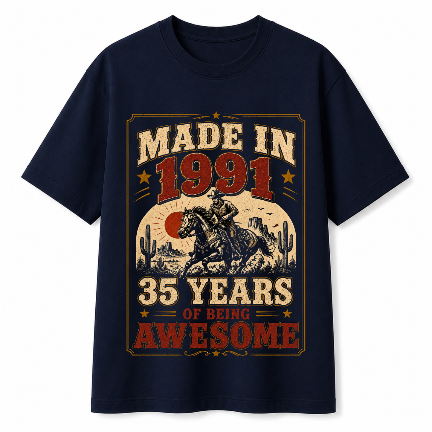 Made In 1991 35 Years of Being Awesome | Vintage Western 35th Birthday T-Shirt