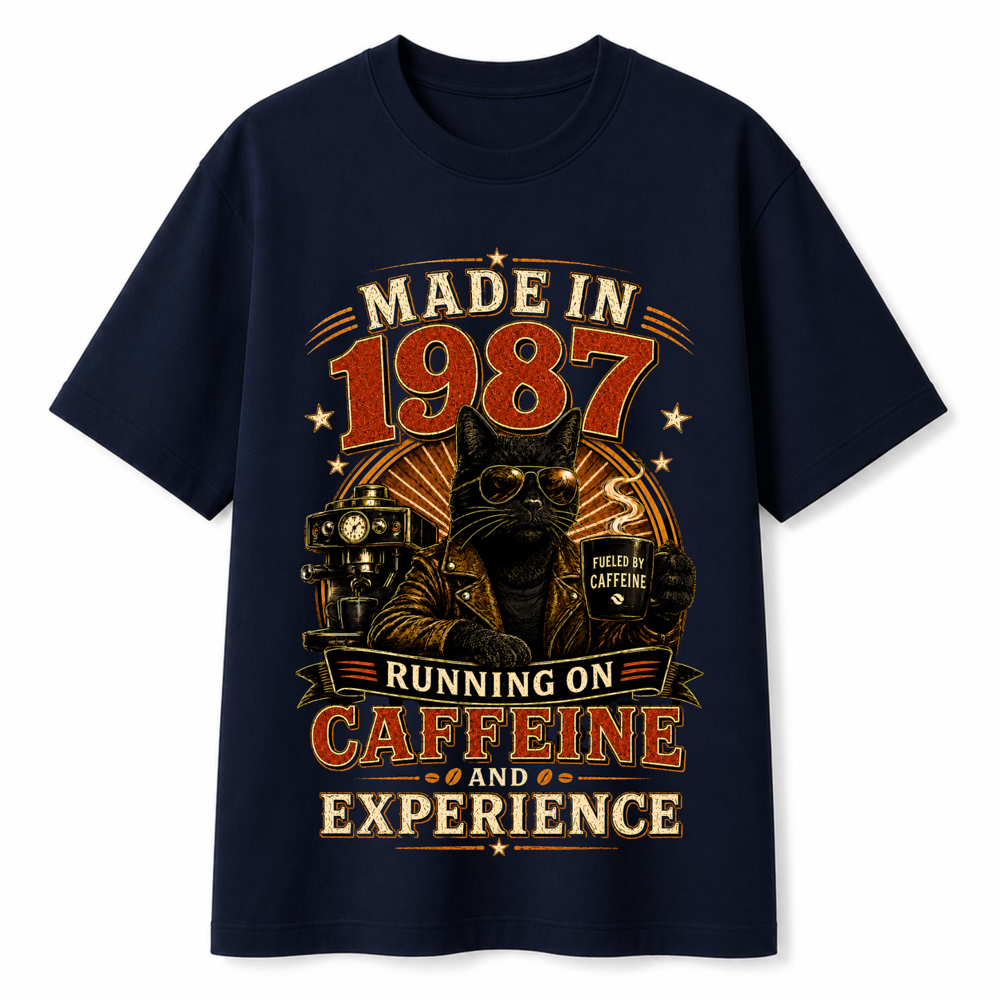 Made In 1987 Running On Caffeine & Experience | 39th Birthday T-Shirt