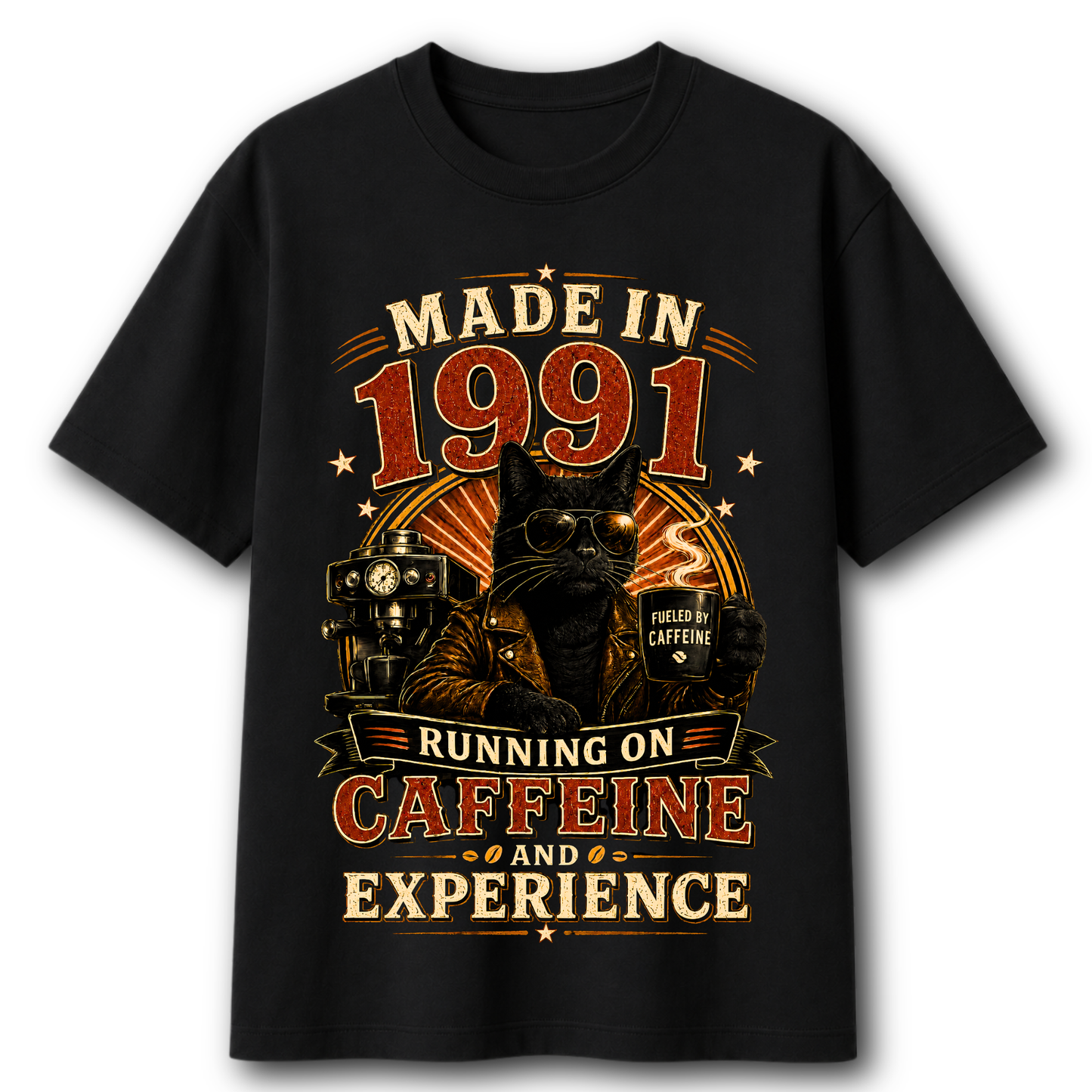 Made In 1991 Running On Caffeine & Experience | 35th Birthday T-Shirt