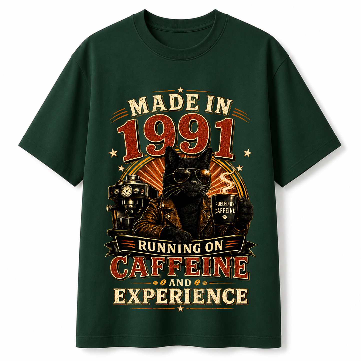 Made In 1991 Running On Caffeine & Experience | 35th Birthday T-Shirt