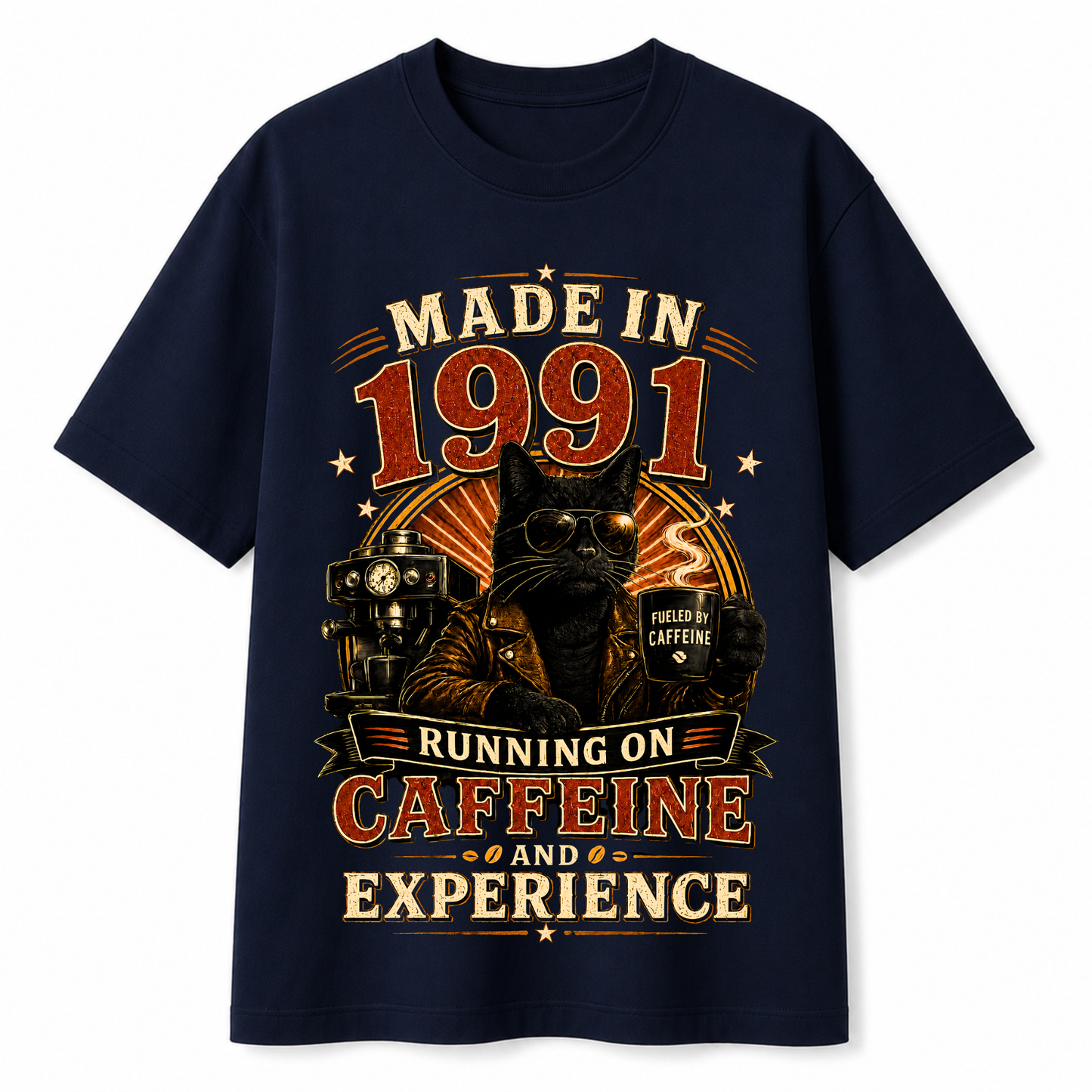 Made In 1991 Running On Caffeine & Experience | 35th Birthday T-Shirt