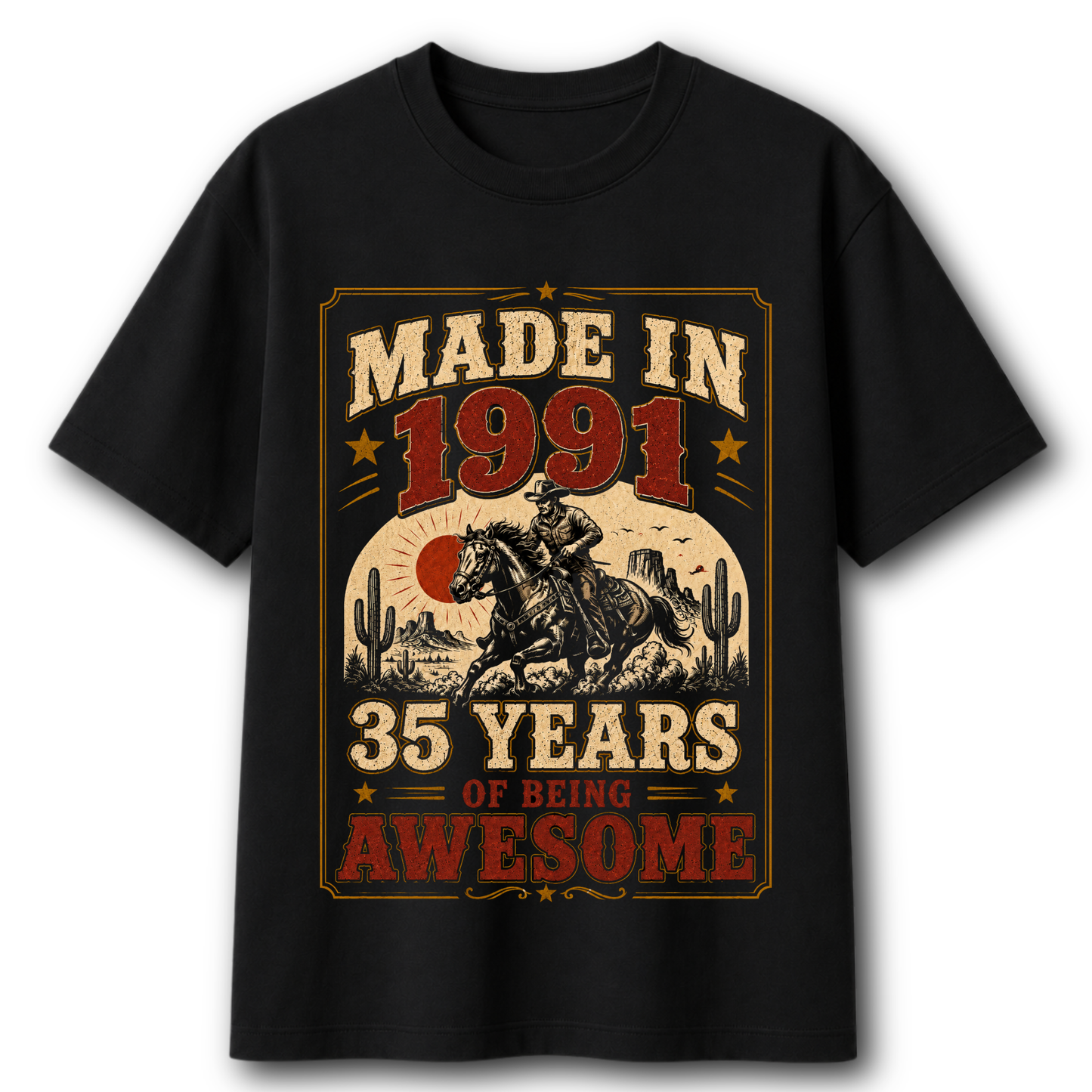 Made In 1991 35 Years of Being Awesome | Vintage Western 35th Birthday T-Shirt