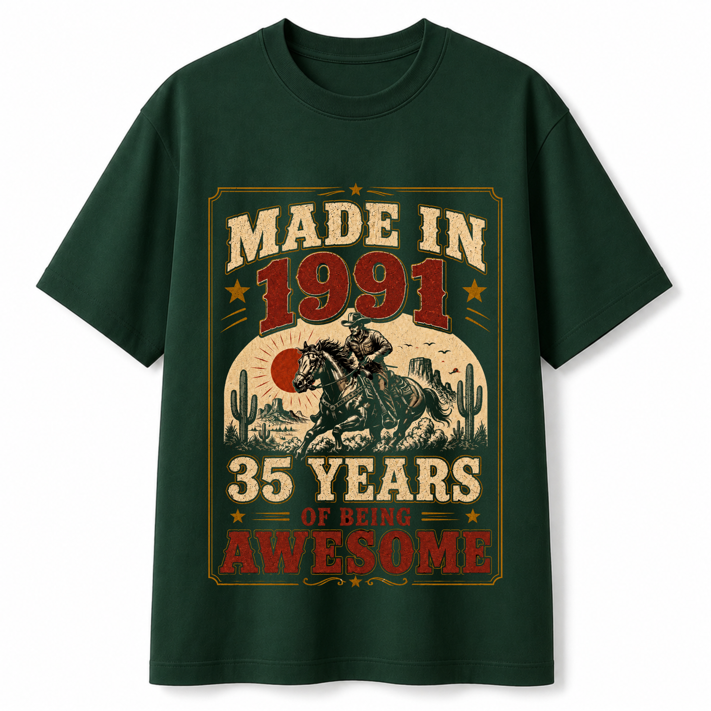 Made In 1991 35 Years of Being Awesome | Vintage Western 35th Birthday T-Shirt
