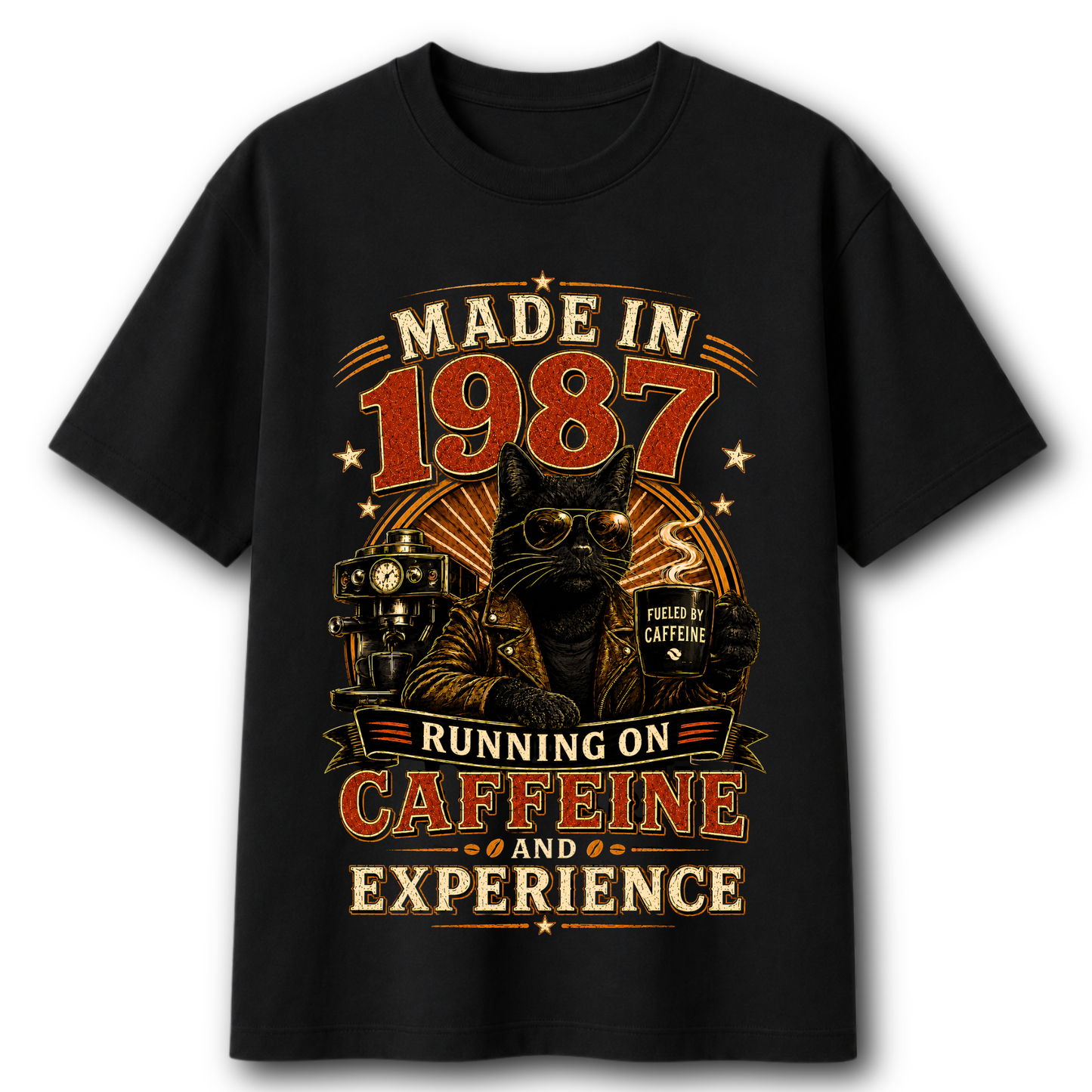 Made In 1987 Running On Caffeine & Experience | 39th Birthday T-Shirt